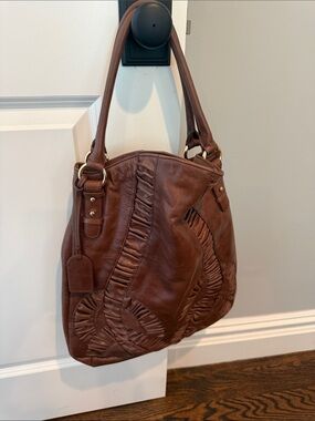 Badgley Mischka Classic Brown Leather Shoulder Bag - Women's Tote